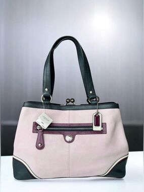 🆕 Coach Laura Spectator Shoulder Bag Satchel Kiss Lock Lavender Leather